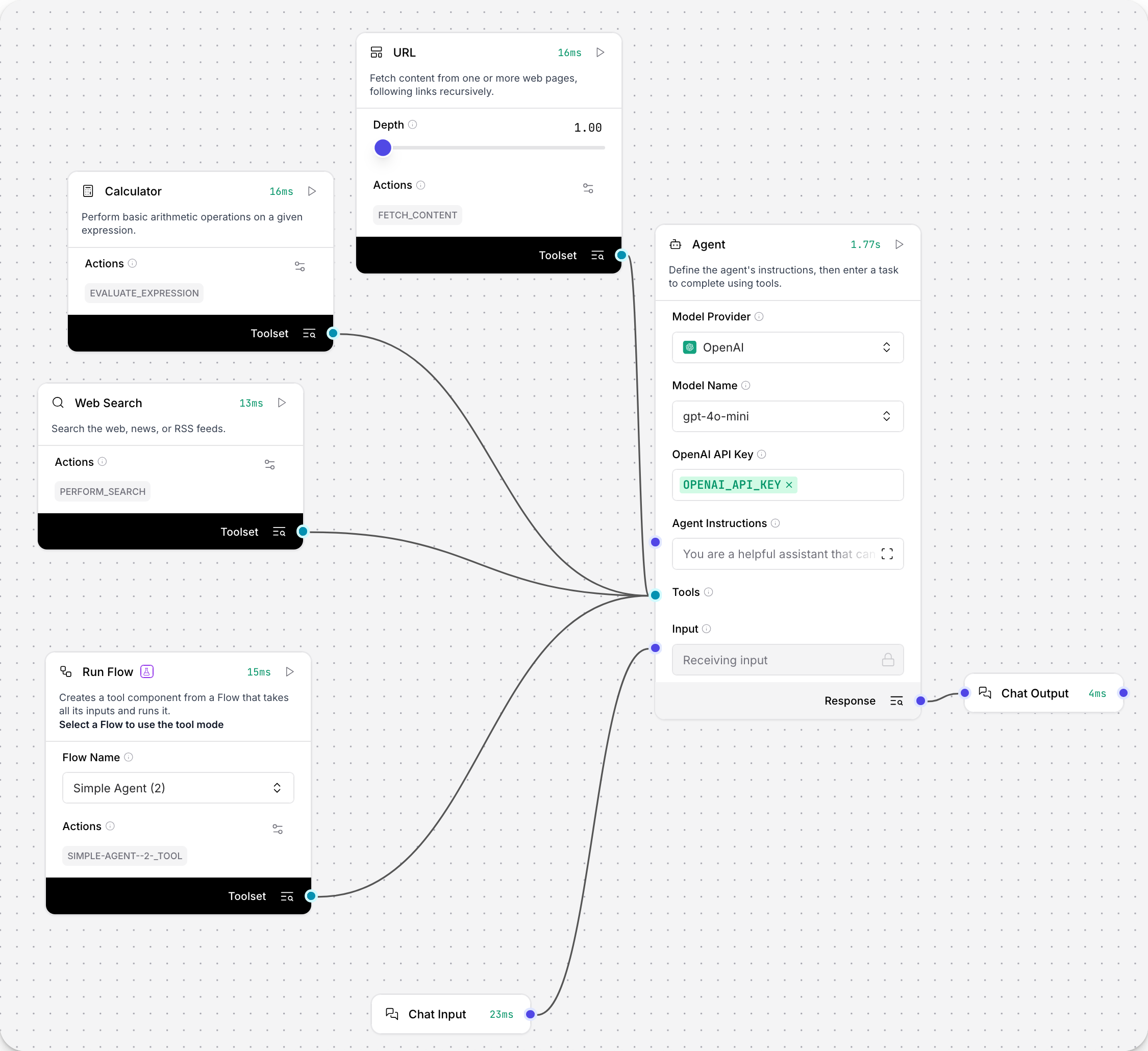 Run Flow 组件作为工具连接到 Agent 组件
