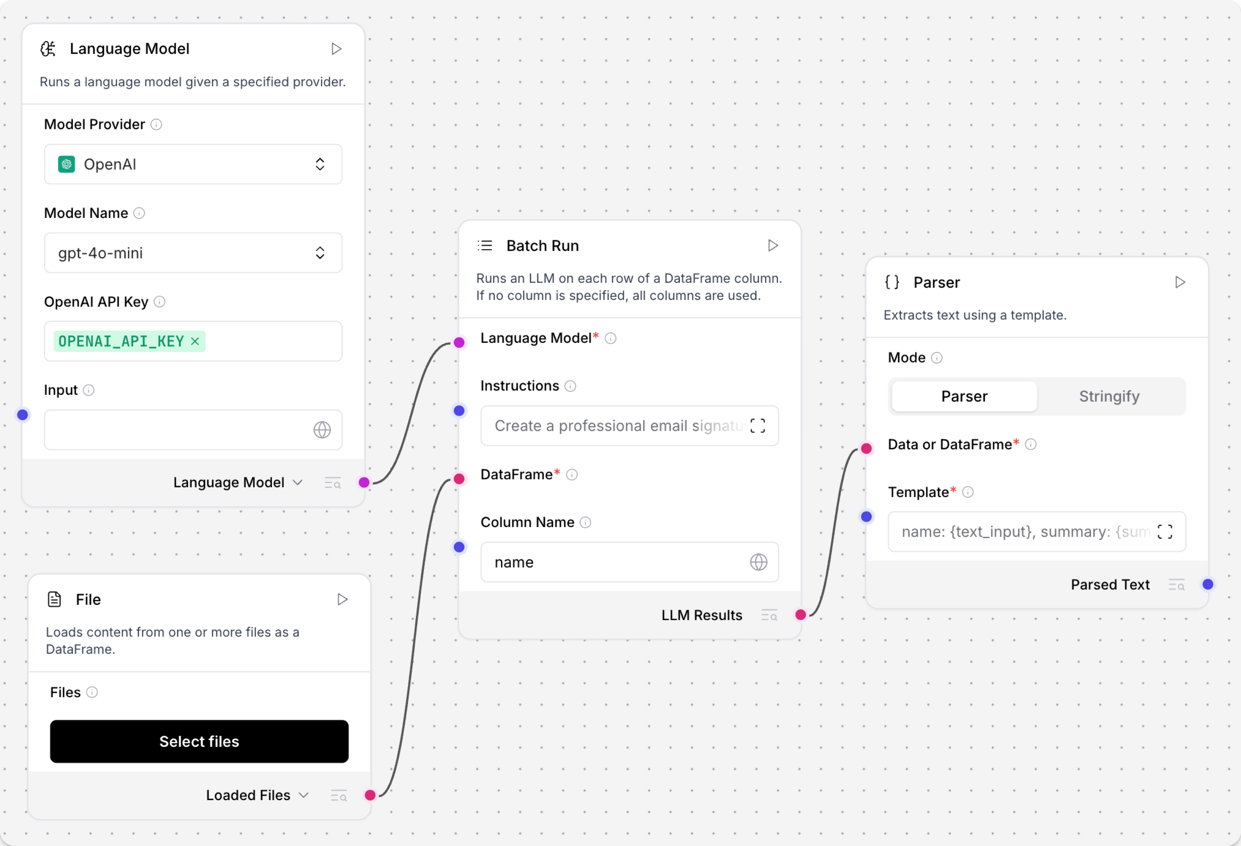 连接到 OpenAI 和解析器的批量运行组件