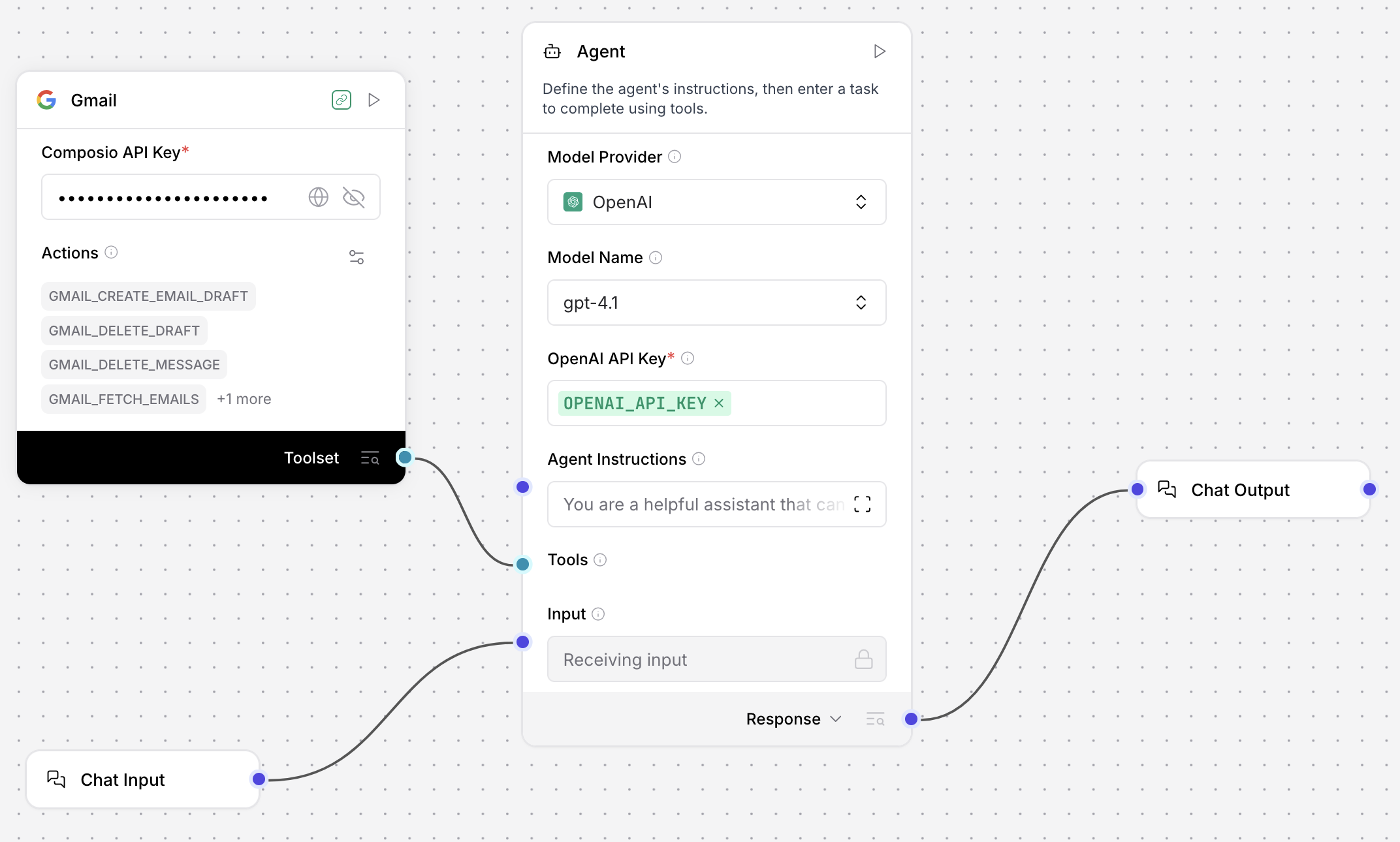 带有 Composio 工具组件的简单代理流