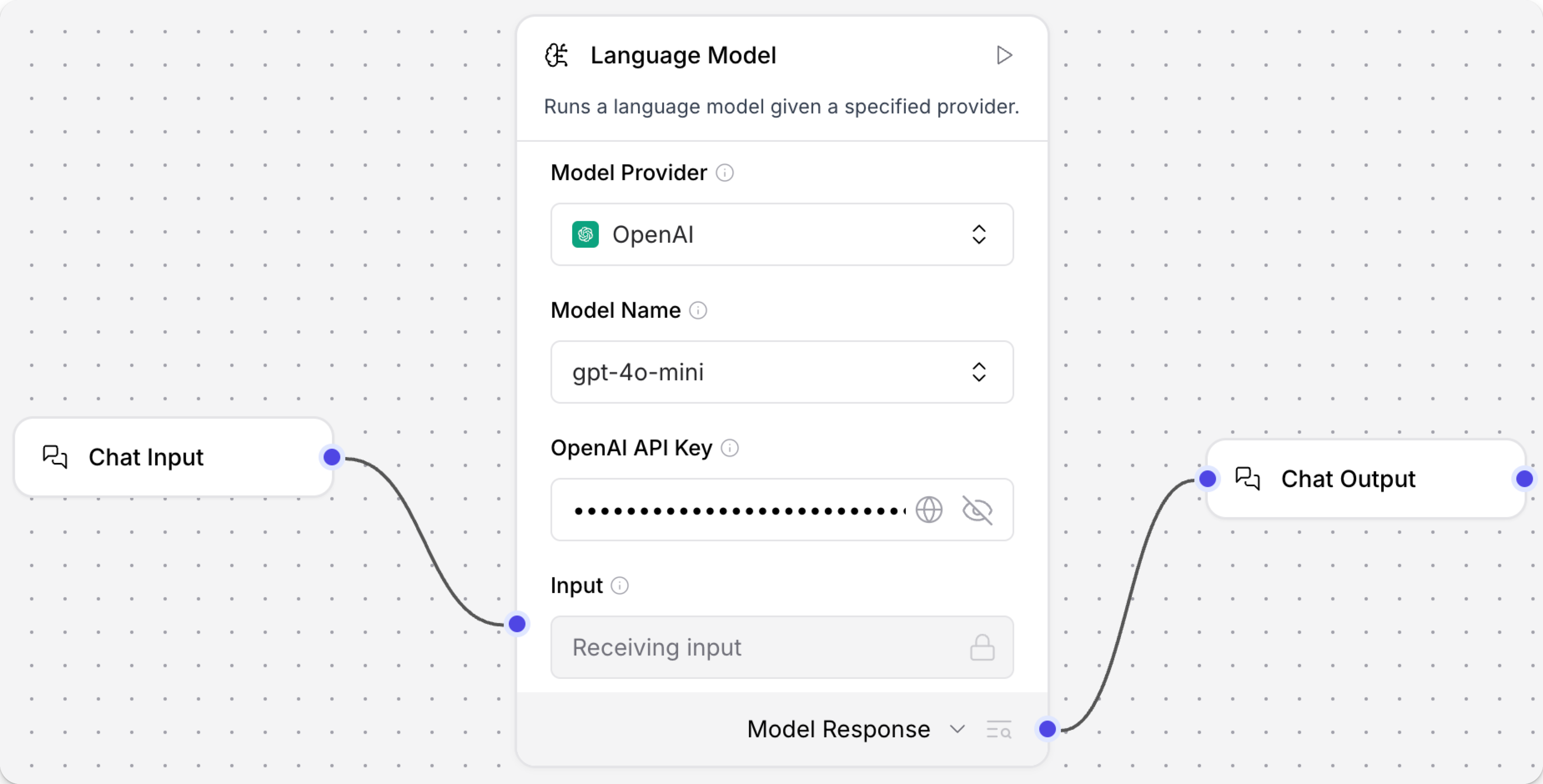 聊天输入和输出连接到语言模型组件
